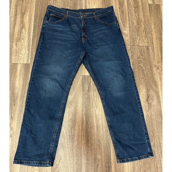WRANGLER MENS DENIM BLUE JEANS SIZE 36X30 STRAIGHT LEG STRETCH 5 POCKETS WORK - Picture 1 of 8